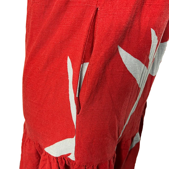 Maria Filo Womens Dress Medium Mini Red Linen Blend Pocket Cottage Floral Beachy - Picture 2 of 8